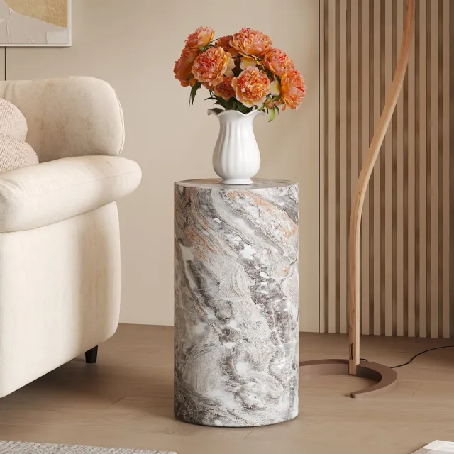 REDOM Salontafel rond Ø30x55 cm van MDF, grijs marmerlook