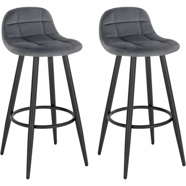Woltu Barkrukken Set van 2 - Grijs Velours, 84 cm, Gestoffeerd