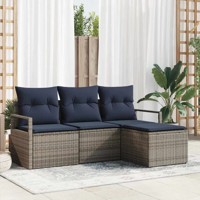 vidaXL Bankstel 4 st Grijs poly rattan, foto 2