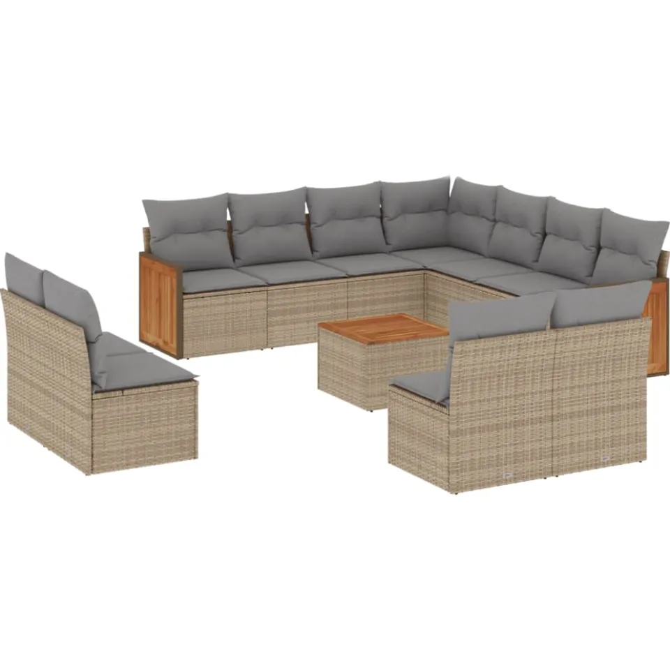 vidaXL 12-delige Loungeset met kussens poly rattan beige, foto 3