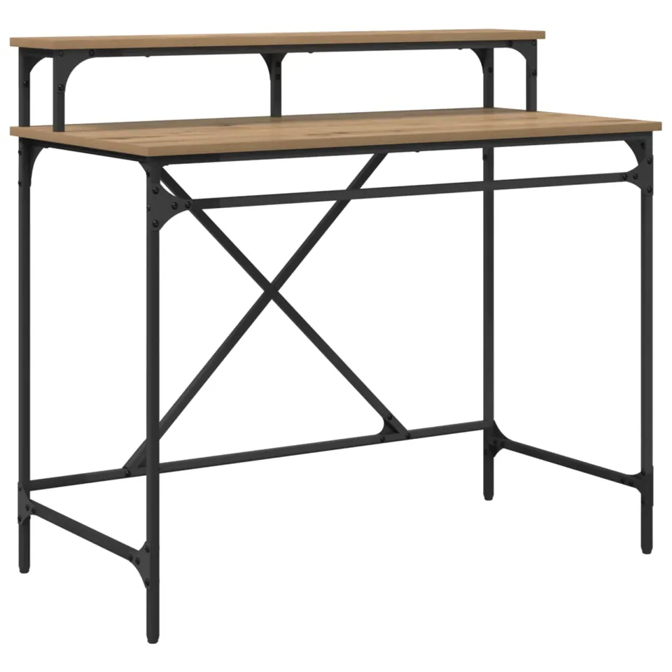 vidaXL Bureau Artisan Eiken 100 x 50 x 90 cm Bewerkt hout, foto 3