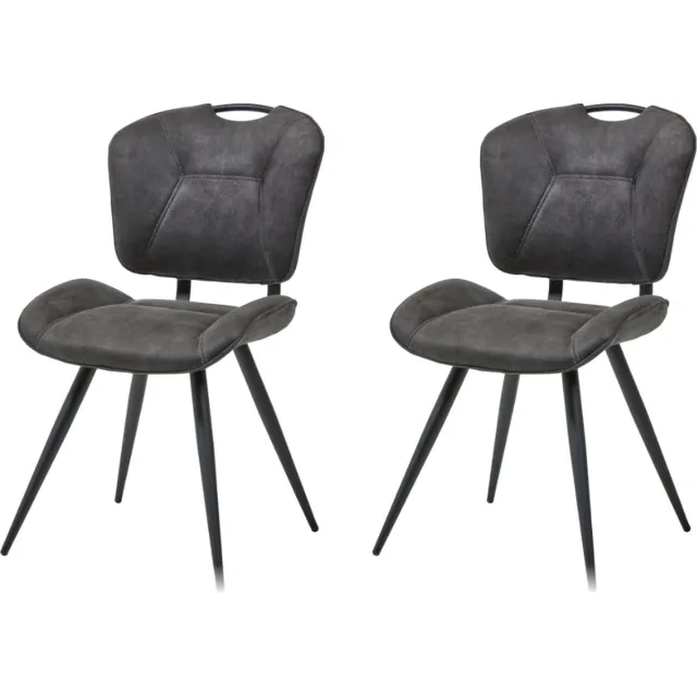 WAYS. Moderne Matstoffen eetkamerstoelen – Grijs – Met handige rug hendel – Houten poten – 2 stuks