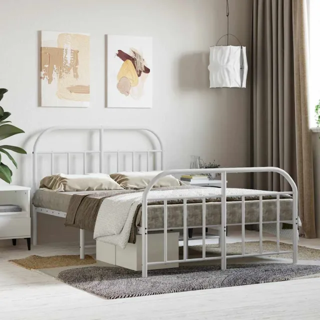 vidaXL Bedframe met hoofd- en voeteneinde metaal wit 120 x 190 cm