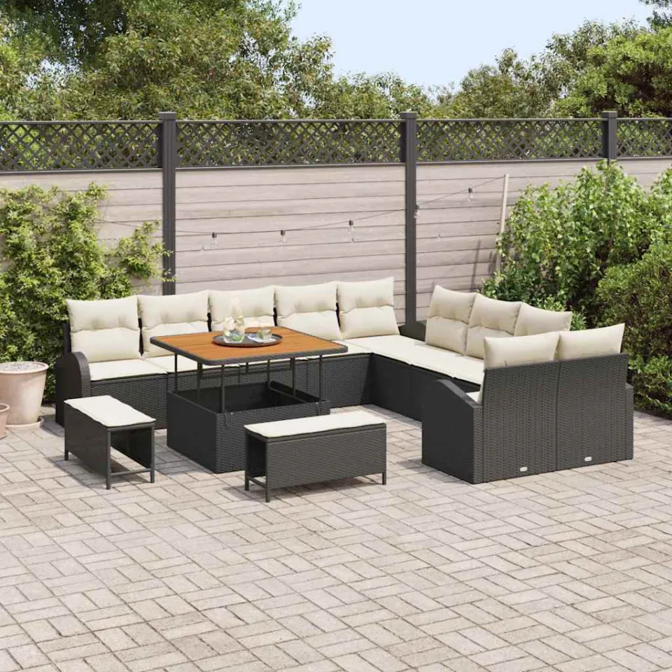 vidaXL Tuinbankenset 13 st Zwart poly rattan