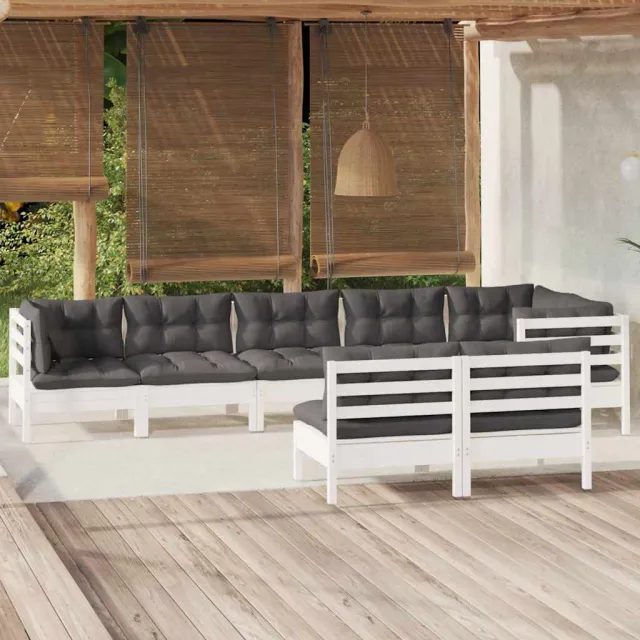 vidaXL 8-delige Loungeset met kussens massief grenenhout wit, foto 2