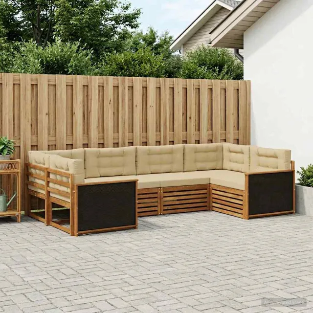 vidaXL Buiten bankenset 6 st 6-zits Natuurlijk en Beige