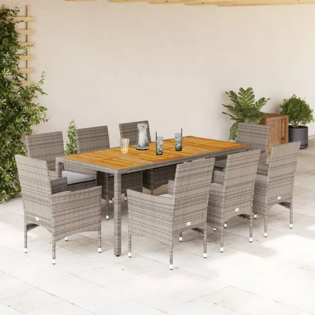 vidaXL 9-delige Tuinset met kussens poly rattan en acaciahout grijs, foto 2
