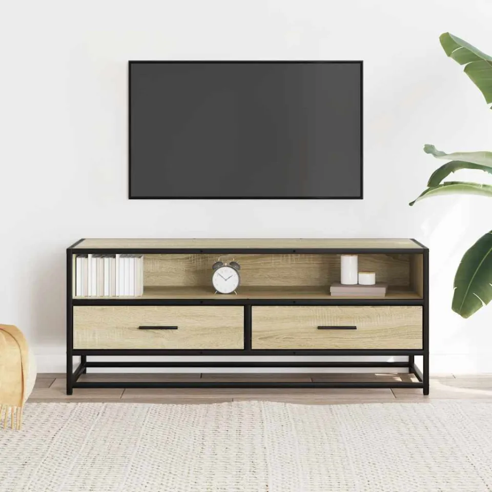 vidaXL Tv-meubel 100x34,5x40cm bewerkt hout metaal sonoma eikenkleurig, foto 2