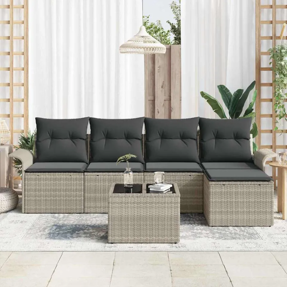 vidaXL Tuin Sofa Set 6 st Lichtgrijs poly rattan grijs, foto 2