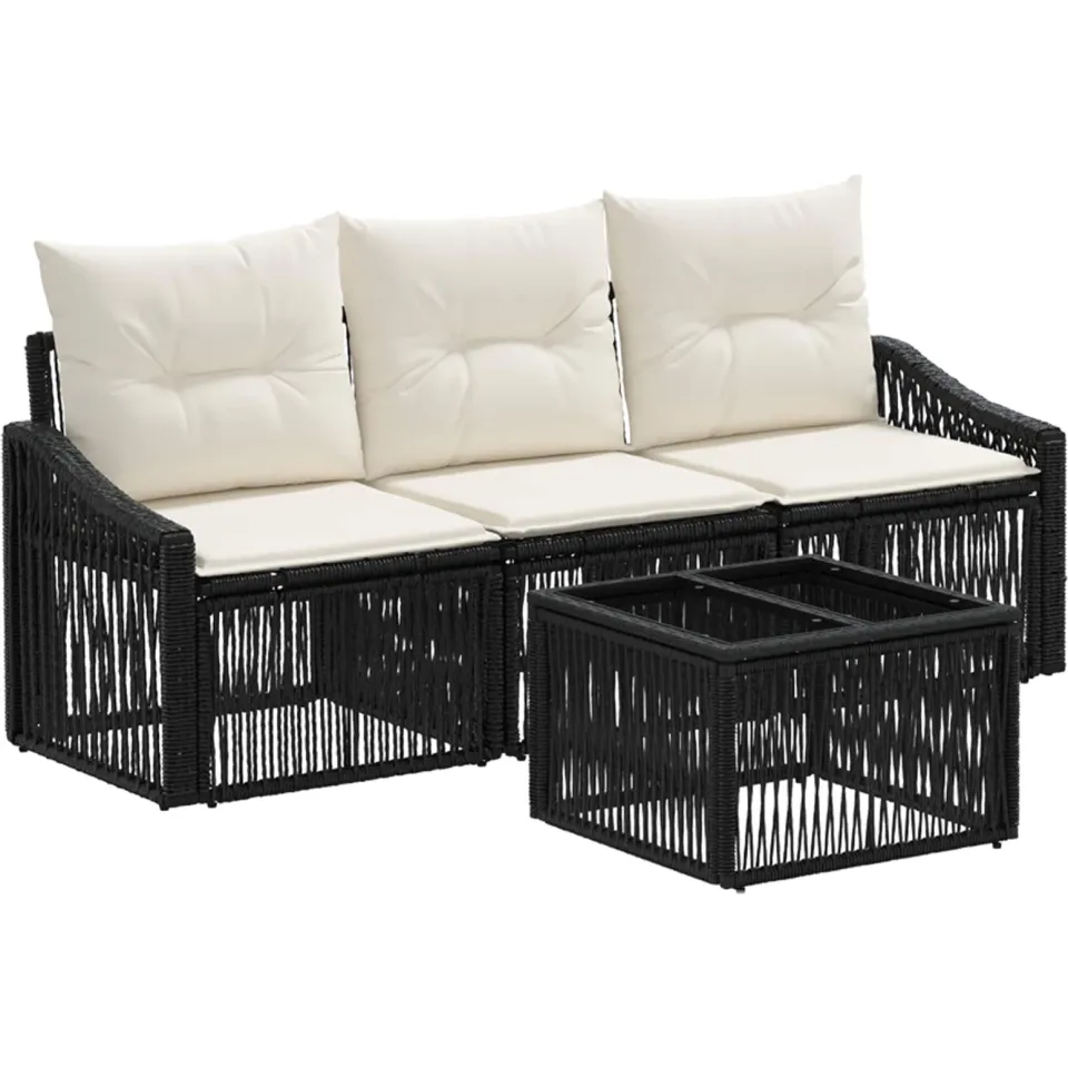 vidaXL Tuinbankenset 4 st Zwart poly rattan, foto 3