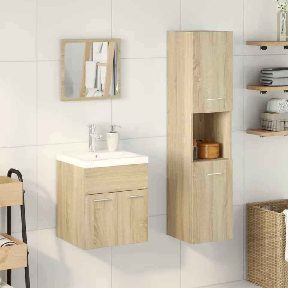 vidaXL 3-delige Badkamermeubelset bewerkt hout sonoma eikenkleurig, foto 2