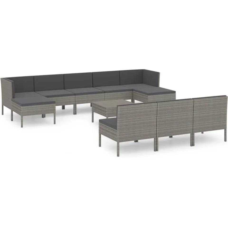 vidaXL 11-delige Loungeset met kussens poly rattan grijs, foto 3