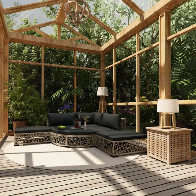 vidaXL 6-delige Loungeset met kussens poly rattan grijs, foto 2