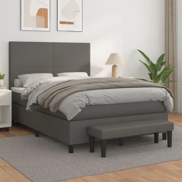vidaXL Boxspring met matras kunstleer grijs 140x200 cm