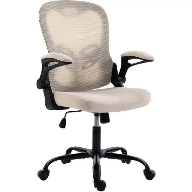MUVANO Bureaustoel met opklapbare armleuningen - Ademende rugleuning - Verstelbare zithoogte 46,5-56,5 cm - Kantelfunctie - Voor de werkplek thuis - Beige