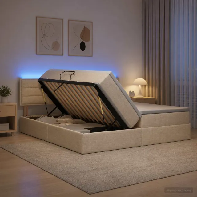 vidaXL LED Opslagbed met Matras Crèmekleurig 180 x 200 cm Stof