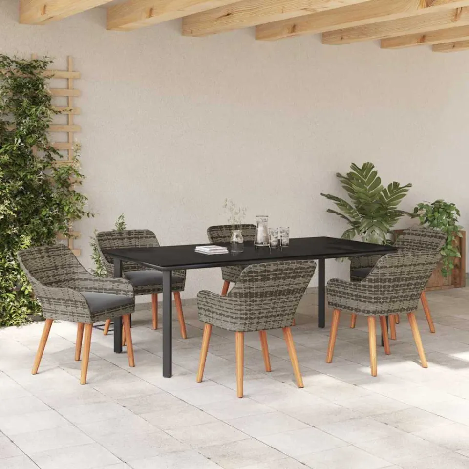vidaXL Tuin eettafelset 7 st Grijs poly rattan, foto 3