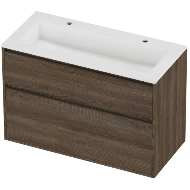 Proline Aristo Badmeubelset Polystone Elegant Greeploos 100x46x67 cm Mat White Vital Oak Eiken