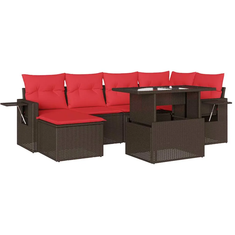vidaXL 7-delige tuinbankset met kussens, bruin polyrotan, foto 3