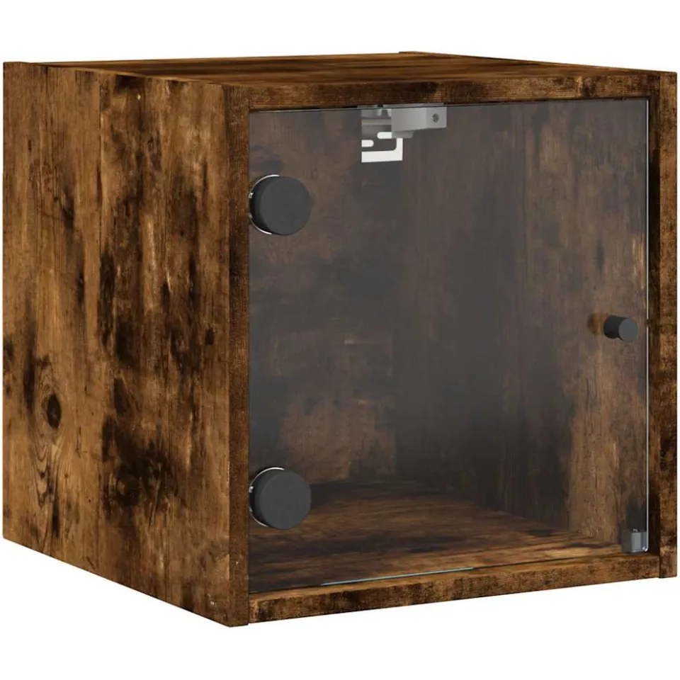 vidaXL Nachtkastje met glazen deur 35x37x35 cm gerookt eikenkleurig Bruin