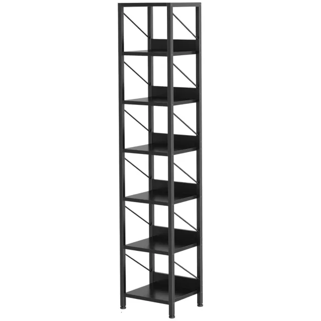 Happiq Boekenkast 7-Laags - Ruimtebesparend Smal design - voor woonkamer en kantoor - Zwart - Grijs