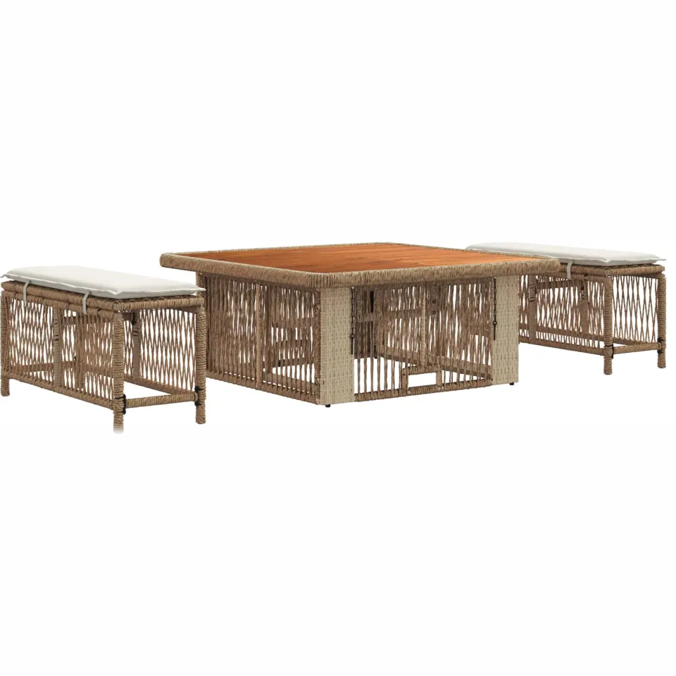vidaXL Tuin eettafelset 3 st 2-zits Beige en Crème poly rattan