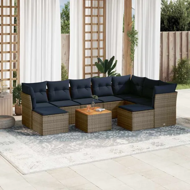 vidaXL 10-delige tuinbankset met kussens, grijs polyrotan, foto 2