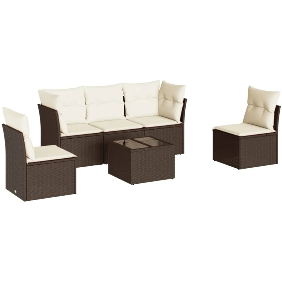 vidaXL 6-delige Loungeset met kussens poly rattan bruin