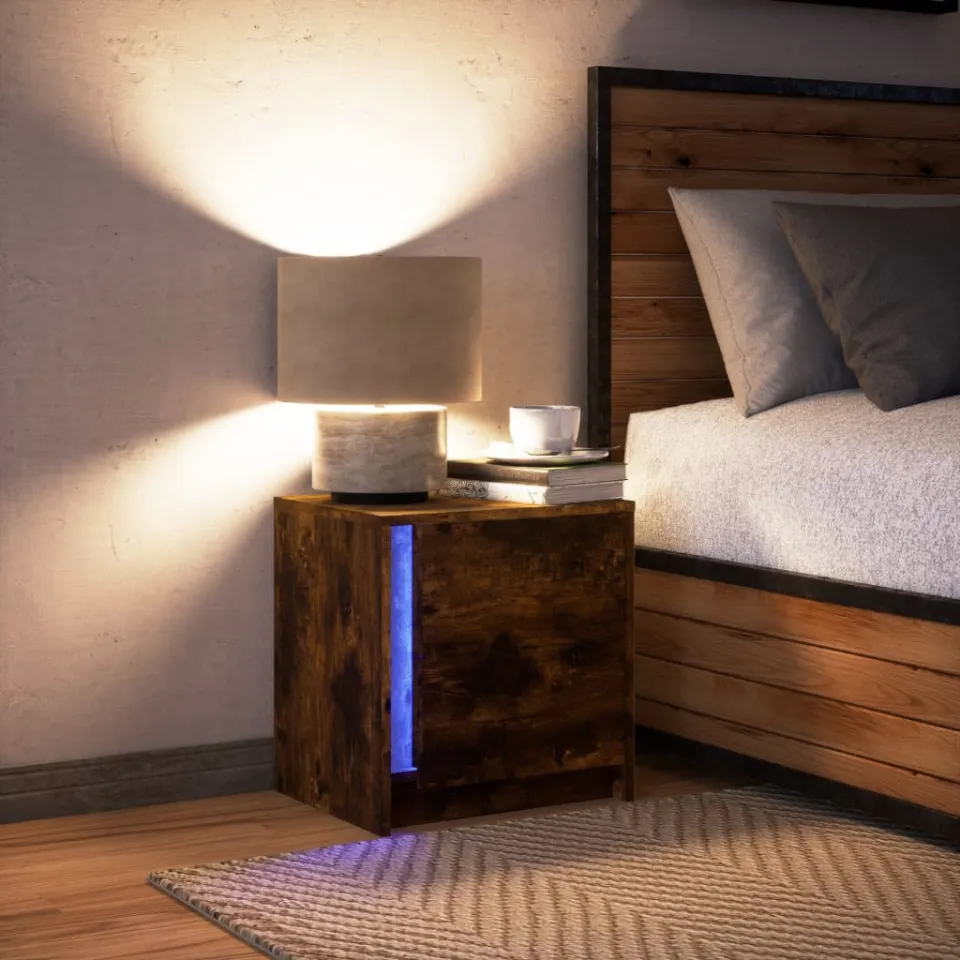 vidaXL nachtkastje met LED-verlichting bewerkt hout gerookt eikenkleur, foto 4