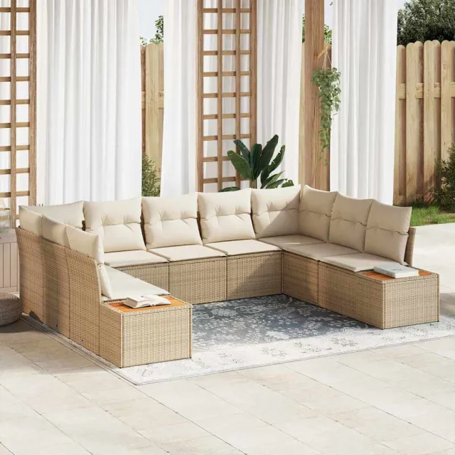 vidaXL Tuinbankenset 9 st Beige Poly riet, foto 2