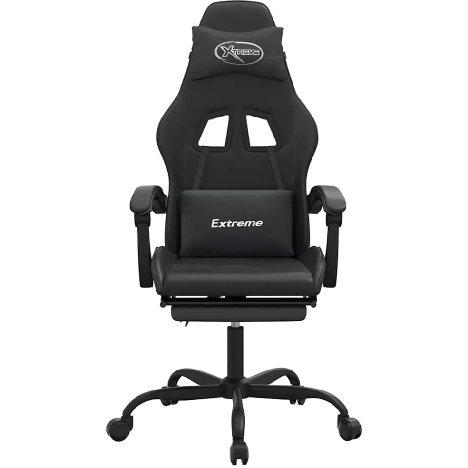 vidaXL gamestoel draaibaar met voetensteun kunstleer zwart