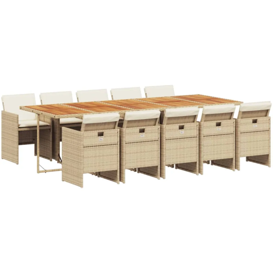 vidaXL 11-delige Tuinset met kussens poly rattan beige