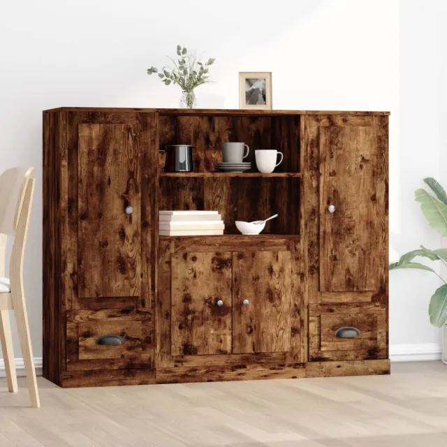 vidaXL Hoge kasten 3 st bewerkt hout gerookt eikenkleurig Bruin