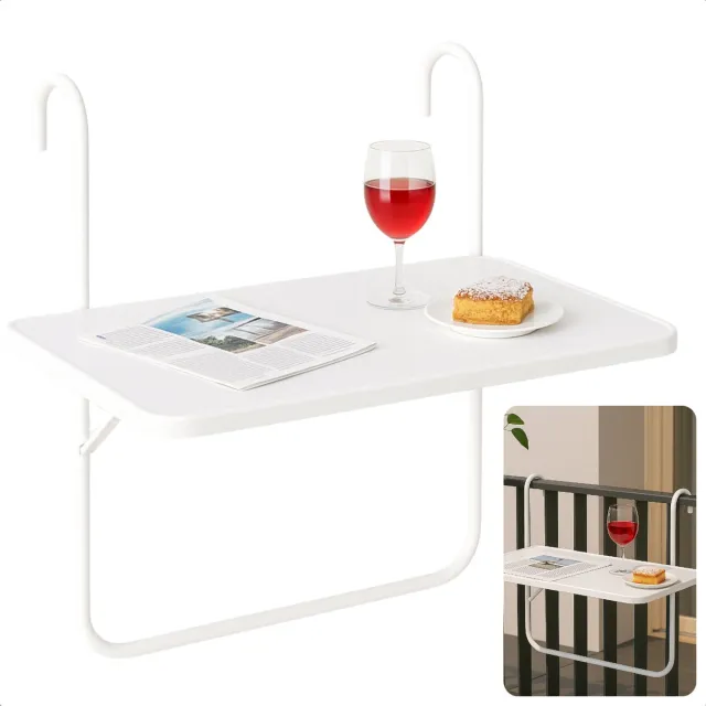 Cheqo Balkontafel - Hout Verstelbaar - Hangend - Wit - Balkon Tafel - Balkontafeltje NTB