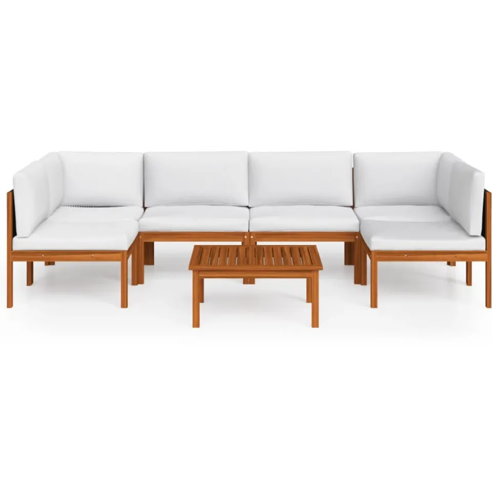 vidaXL 7-delige tuinloungeset met kussens crèmekleurig acaciahout en touw Wit