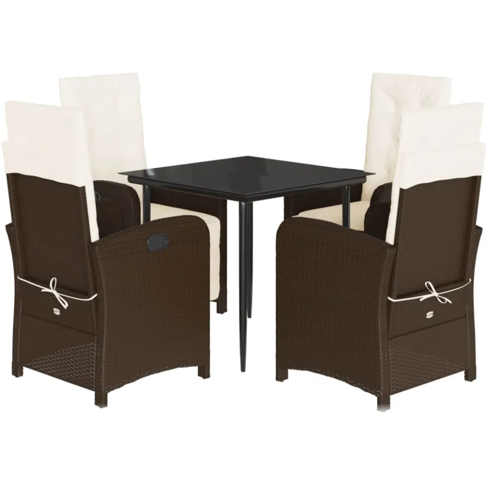 vidaXL 5-delige Tuinset met kussens poly rattan bruin