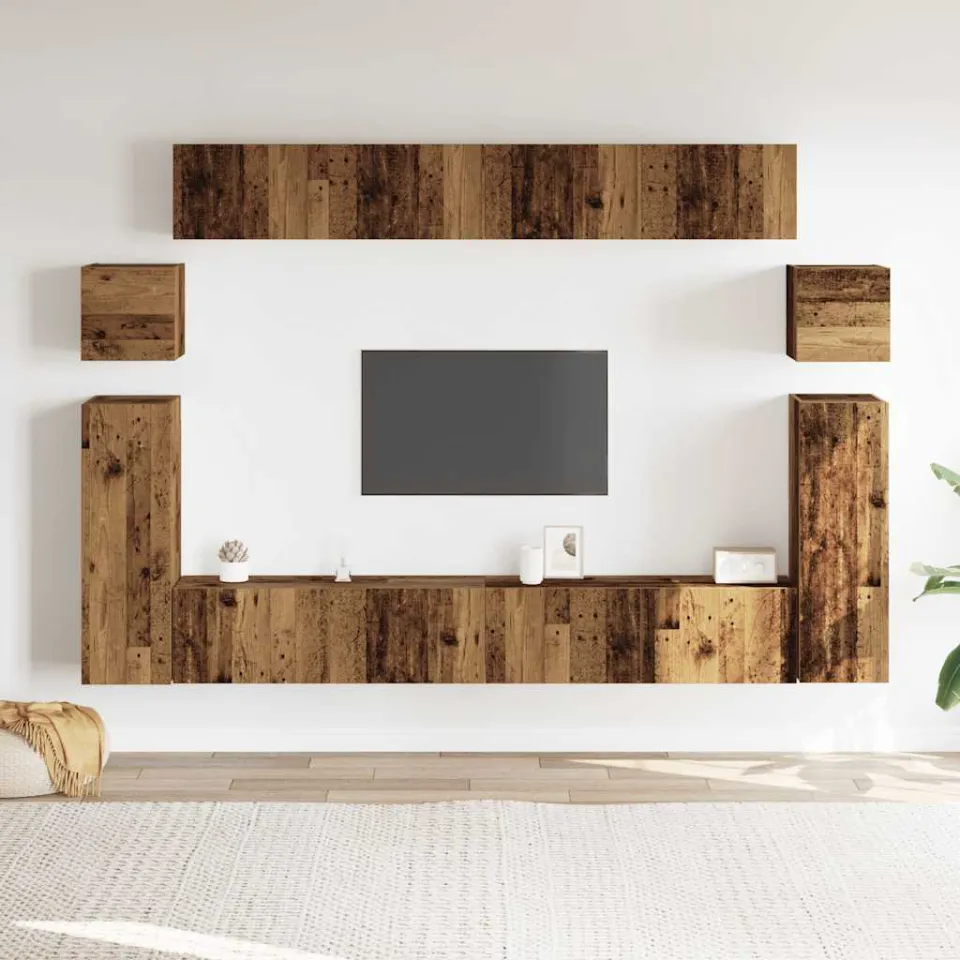 vidaXL 8-delig Tv-meubelset wandmontage bewerkt hout oud houtkleurig bruin, foto 2