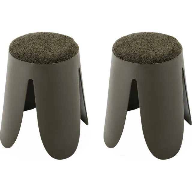 sweeek Set van 2 stapelkrukken, niki, ø30 / 44 x h46cm donker kaki