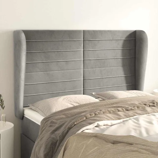 vidaXL Hoofdbord met randen 147x23x118/128 cm fluweel lichtgrijs grijs