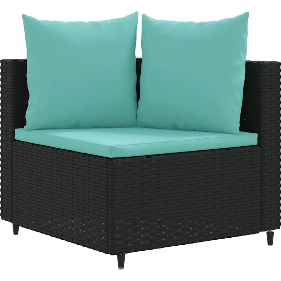 vidaXL 3-delige Loungeset met kussens poly rattan zwart, foto 3