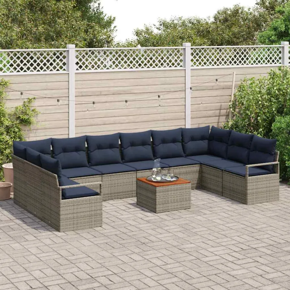vidaXL Bankstel 11 st Grijs poly rattan, foto 3