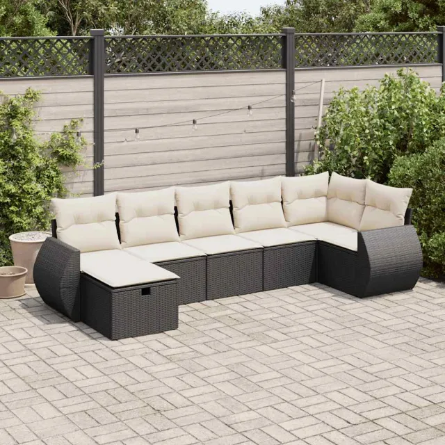 vidaXL 7-delige Loungeset met kussens poly rattan zwart, foto 2