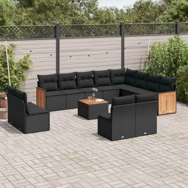 vidaXL 13-delige Loungeset met kussens poly rattan zwart, foto 2