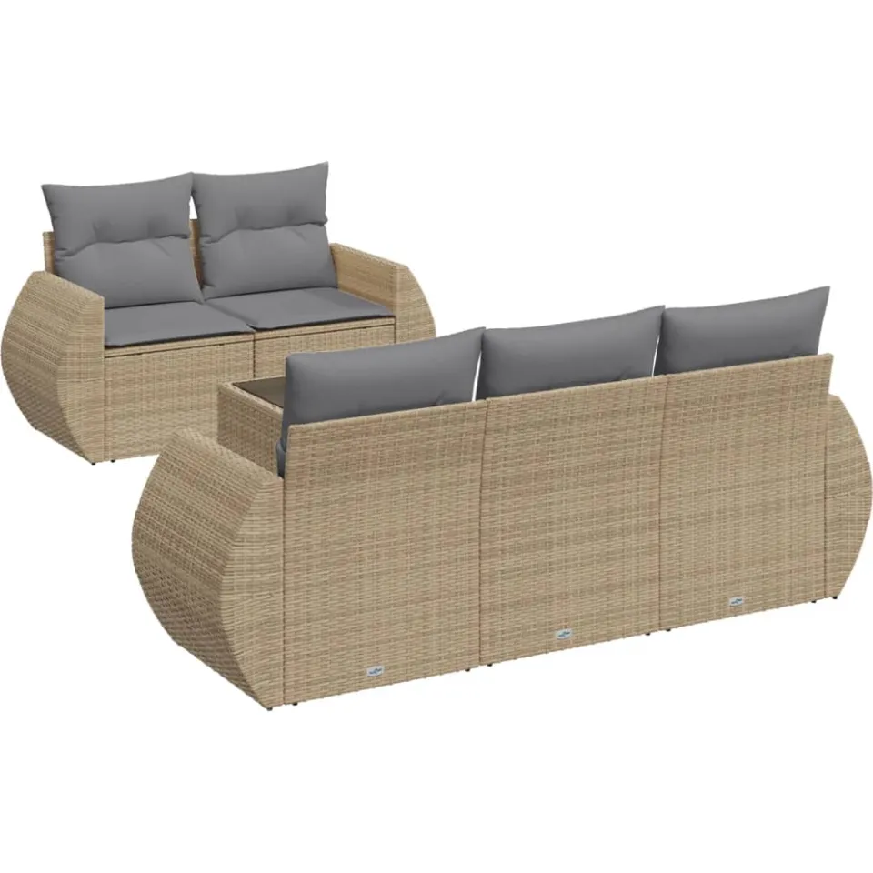 vidaXL 6-delige Loungeset met kussens poly rattan beige, foto 3