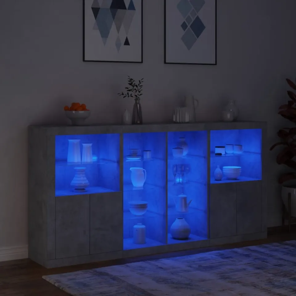 vidaXL Dressoir met LED-verlichting 202x37x100 cm betongrijs grijs, foto 4
