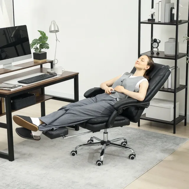 MIVRAY Bureaustoel 64 x 70 x 110-118 cm - Met Massage, Warmte en Voetsteun - Voor Kantoor en Thuiswerk - Polyester Zwart