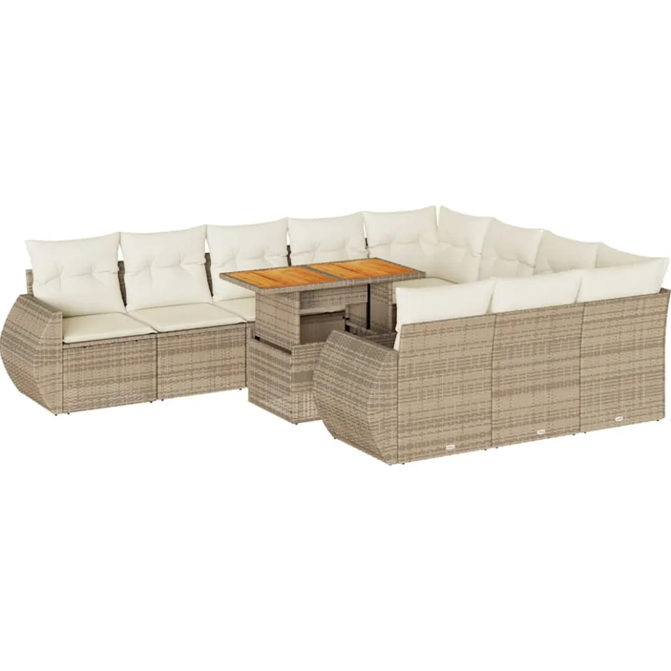 vidaXL 11-delige Tuinset met kussens poly rattan beige, foto 3