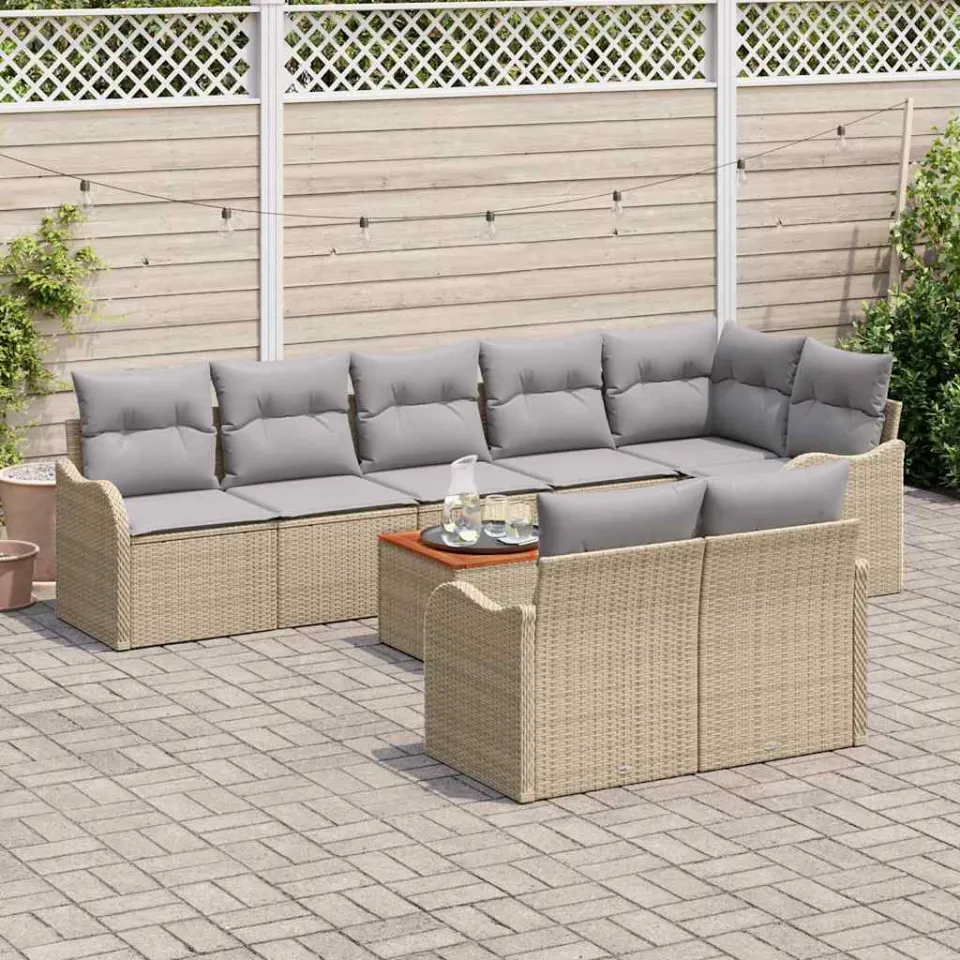 vidaXL Tuinbankenset 9 st Beige en Licht Grijs poly rattan, foto 3