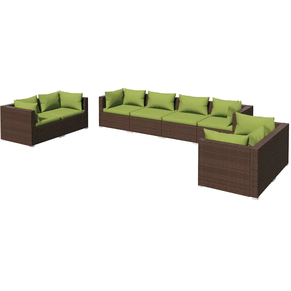 vidaXL 8-delige Loungeset met kussens poly rattan bruin, foto 3