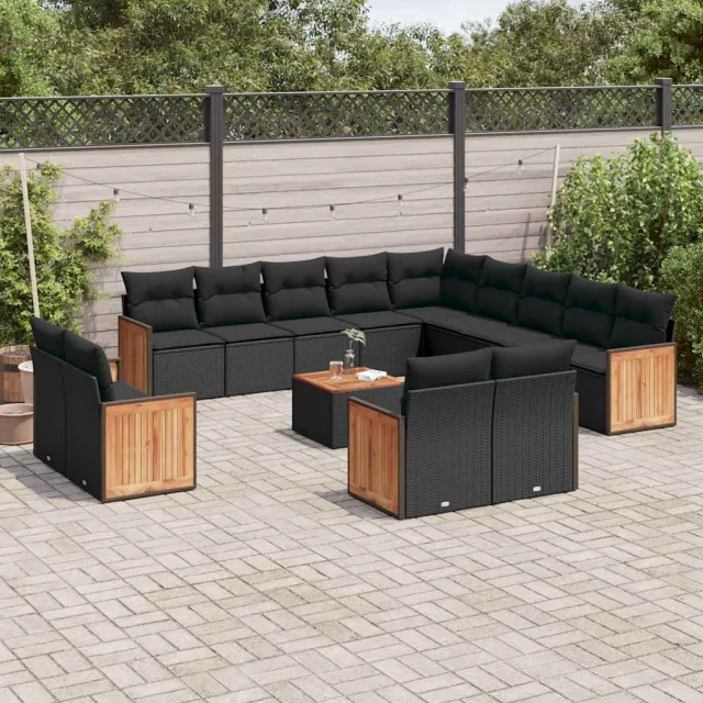 vidaXL 14-delige Loungeset met kussens poly rattan zwart, foto 2
